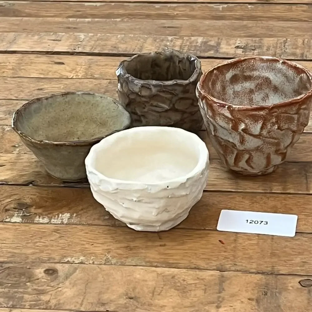 Organic Shape Handmade Textured Ceramic Bowls Set of 4 Rustic Earthy Tones